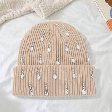 Knit Rhinestone Embellished Hat For Women, Winter Warm Beanies Cap For Outdoor Shopping, Dating, Ski - Màu Khaki - Xem 5
