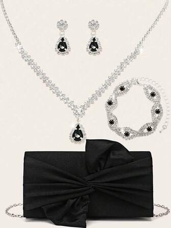 Smycken med strass, bling, halsband, örhängen, armband, set för lyxig kuvertväska, för fest, romantiskt bröllop, vår-/sommarkedja, axelväska, brudväska, formell balkutsch, elegant aftonklänningsväska, perfekt för fest, bröllop, balmiddag/bankett, matchande med festklänning, aftonklänning och paljettklänning.