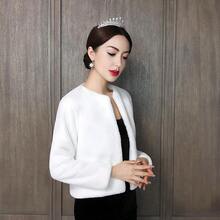 1 قطعة شال عروس متعدد الاستخدامات، جاكيت أبيض طويل الأكمام دافئ للعرائس والوصيفات وكبار الحجم، ملابس خارجية سميكة دافئة - أبيض - مشاهدة 1