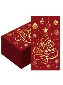 20 件/套圣诞节餐巾，带有金色树、球和雪花设计 - 双层纸，用于节日祝福和装饰、圣诞节餐桌装饰 - 彩色 - 查看 5