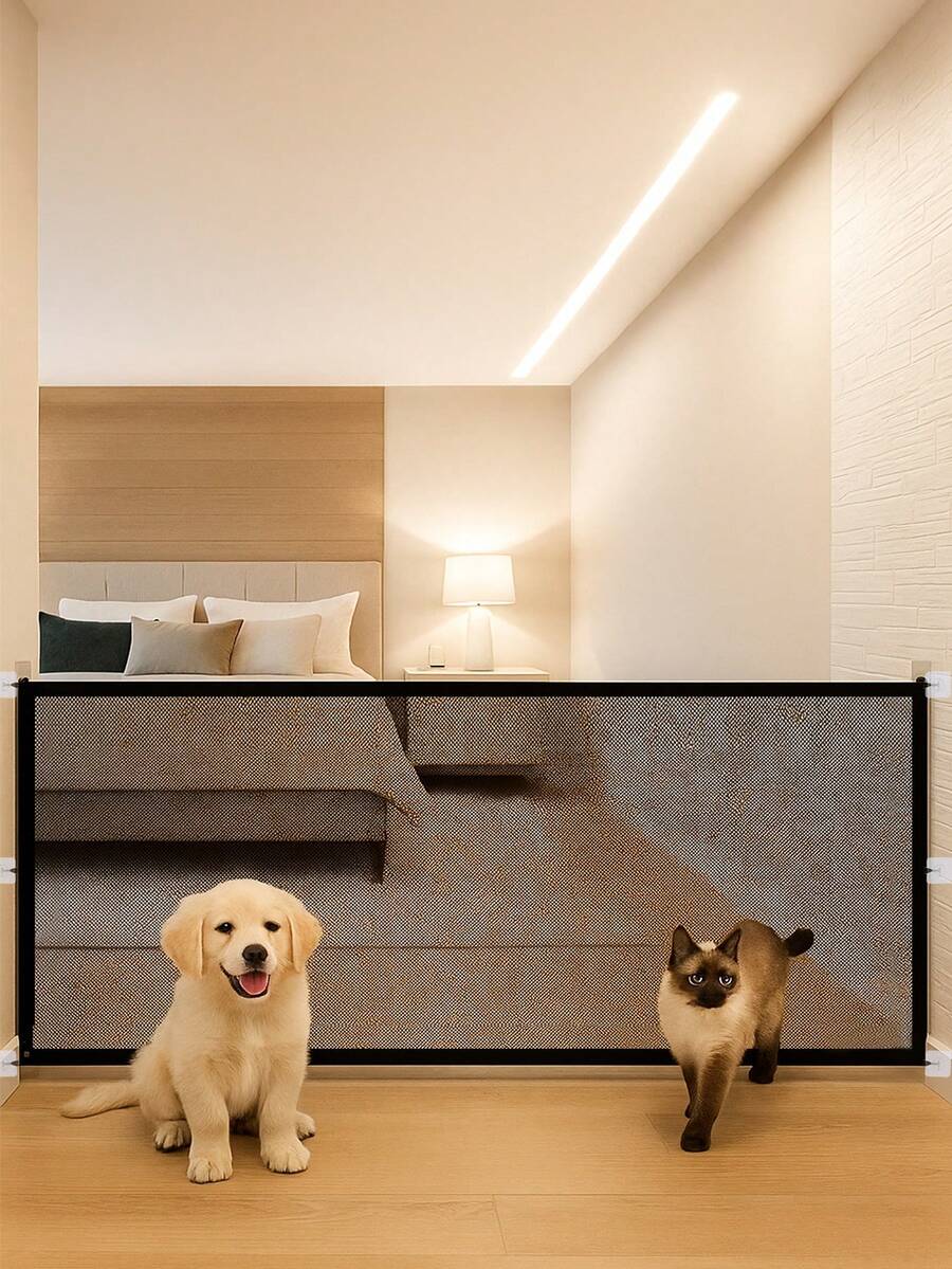 1pc, Pet Polyester Small Gate, Pet Fence, Protect Baby And Family Protection Pet Containment Netting, No-Drill Pet Barrier, Dog Obstacle Protection Fence, Adjustable Portable Foldable Easy Install, Stair Barrier For Pets, Versatile And Space, Multiple Sizes (110 * 72cm&180 * 72cm)