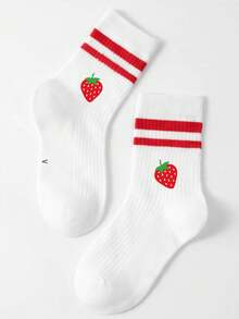5 Pairs,1 Pair, ,Strawberry Cartoon Element Printed Mid-Calf Socks,Red Double Stripe Mid-Calf Socks,Strawberry Outfit Matching,Fringed Socks,Women's Fringed Socks,Fall Clothes,Accessories, Knee High Socks,Halloween Gifts,Stitch Stuff,Christmas Gifts,Kids' Socks,Lace Socks,Bubble Socks - Multicolor - View 13
