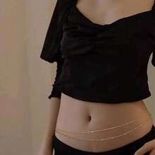 1PcsFashion Round Bead Chain Double-Layer Women's Waist Chain, Metal Chain Body Chain Belly Chain Waist Jewelry Free Shipping - Y138 金色 - 查看 3