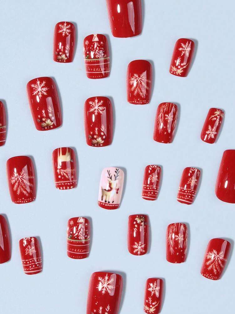 Bộ móng tay giả acrylic hình cây thông Noel ngắn 24 chiếc, hình người tuyết, nai sừng tấm, thiết kế móng tay giả đầu nhọn kiểu Pháp, vừa vặn hoàn hảo, chứa 1 keo dán và 1 dũa móng, dễ dàng sử dụng cho móng tay Giáng sinh & móng tay đầu nhọn kiểu Pháp dành cho nữ, bé gái, tự làm, làm việc hàng ngày, lễ hội, tiệc tùng - Nhiều màu - Xem 4