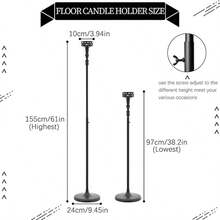 3pcs Adjustable Metal Floor Candle Holder,Black Gothic Candle Holder For Wedding Party Home Candles Holder For Ceremony Fireplace Mantel Decor,Mother's Day Decorations - 黑 - 查看 2
