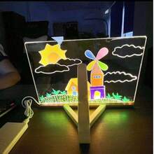 亚克力LED发光白板，带支架，可作为发光留言板使用，配有7色笔，适用于办公室、学校、家庭。 - 彩色 - 查看 4