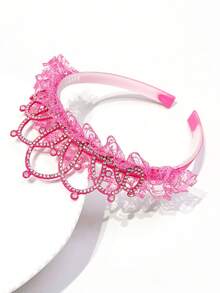 1pc Bridal Crystal Crown Headband, Fashionable Gradient Pink Lace & Crystal Headpiece For Girls - A - View 11