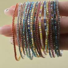6pcs/Set Elegant 2MM Thin Rhinestone Bracelets, Crystal Glass Diamond Elastic Tennis Bracelet For Women, Suitable For Party
