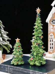 1 szt. Kreatywna, śliczna, zielona choinka na biurko, powierzchnia pokryta brokatem, błyszcząca choinka. Kolorowy materiał żywiczny, ręcznie malowany, nadaje się do dekoracji wnętrz na Boże Narodzenie, dekoracji witryn sklepowych, osobistych prezentów, zimowych dekoracji pokoju, świątecznych dekoracji domu, świątecznych prezentów, świątecznych dekoracji