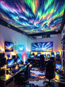 1 قطعة مصباح ليلي مُشرِّع للأورورا يعمل بالطاقة من USB - مصباح إضاءة مزاجي ب- 16 لون متغير لأضواء الشمال والسماء النجمية مع وحدة تحكم عن بُعد، أوضاع إضاءة قابلة للتعديل، مصباح ليلي للسرير والمكتب والحفلات، إضاءة داخلية زخرفية، هيكل بلاستيكي متين، إضاءة محيطية، تصميم خفيف الوزن، ديكورات المنزل