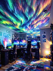 1 قطعة مصباح ليلي مُشرِّع للأورورا يعمل بالطاقة من USB - مصباح إضاءة مزاجي ب- 16 لون متغير لأضواء الشمال والسماء النجمية مع وحدة تحكم عن بُعد، أوضاع إضاءة قابلة للتعديل، مصباح ليلي للسرير والمكتب والحفلات، إضاءة داخلية زخرفية، هيكل بلاستيكي متين، إضاءة محيطية، تصميم خفيف الوزن، ديكورات المنزل