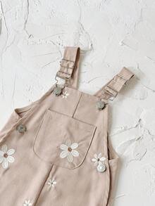 Baby Girls' Casual All-Over Embroidered Floral Light Blue Suspender Pants, Summer