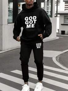 Men's Autumn Winter 2-Piece Tracksuit Polyester Hoodie + Joggers Set Casual Daily Wear Running Gym Workout Lounge Outdoor Sports Warm Comfortable - Đen 1 - Xem 1