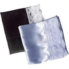 Lap Scarf Handkerchief Silk Lap Scarf Scarves Covers Cloths With Lace Ladies Women - 1黑+1白 - 查看 8