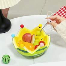 一套西瓜造型陶瓷水果盘，配有水果叉，大容量设计，适合客厅茶几使用，可用作水果碗或盘子，可爱的家居装饰品 - 彩色 - 查看 8