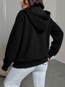 Sudadera Para Mujer Casual Moderna Dama Hoodie Con Capucha Ligera Premium Cierre - Negro - Ver 3