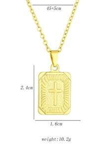 1pc Fashionable Minimalist 18K Stainless Steel Double-Sided Cross Pendant Necklace, Unisex Versatile Sweatshirt/Hoodie Chain
