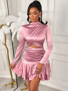 优雅迷你裙，色彩缤纷的扭结设计，性感别致的派对礼服，适合返校季和毕业季穿着。 - 粉色 - 查看 3