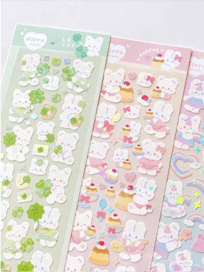 1张可爱兔子系列贴纸，彩虹兔子配金属闪粉，适合韩流粉丝、日记装饰和日常使用。