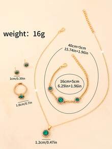 1 Set Women's Fashion Jewelry Set: Green Crystal Watch, Includes Necklace, Earrings, Bracelet And Ring, Suitable For Daily Wear, Birthday Gift, Party, Holiday Gathering, Also An Ideal Gift For Yourself Or Friends. Packaging Not Included. - 綠色 - 查看 6