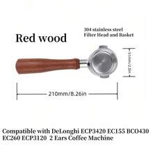 Porte-filtre sans fond de 51 mm à 2 oreilles pour Delonghi EC200 EC221 ECO310 EC330 EC152, accessoires de remplacement de panier-filtre pour machine à café/expresso en acier inoxydable avec poignée en bois/ABS