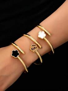 3件套简约不对称圆形金属手镯套装，优雅时尚饰品，适合日常通勤、派对、家庭聚会、约会等场合，尺码偏小