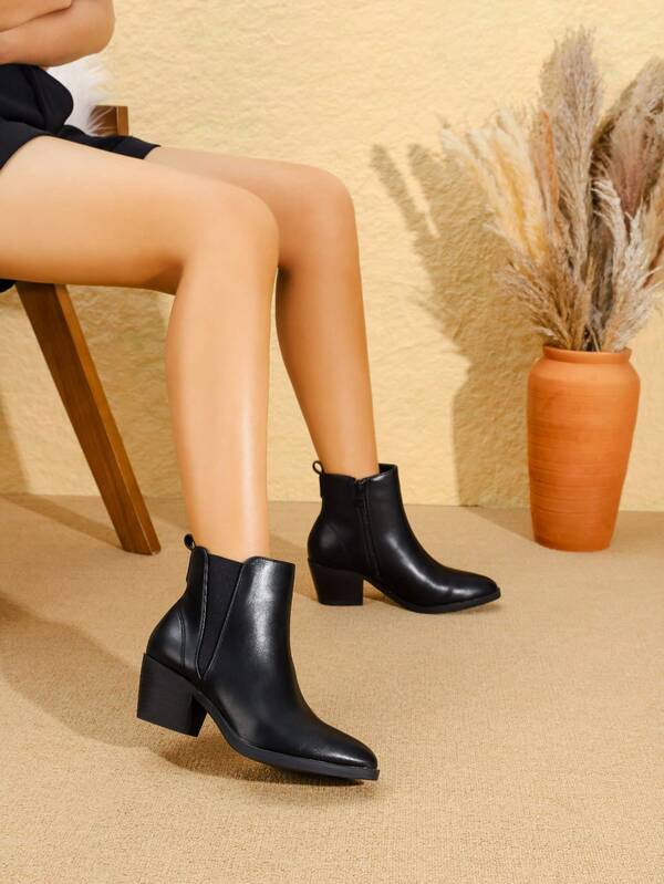 Retro Textured Brown & Classic Cool Black Block-Heel Chelsea Ankle Boots: Versatile For Daily Commuting, Elegant, Slimming And Stylish Style