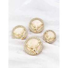 10pcs Christmas Diamond Studded Deer High-End Button, Gold Button, Suitable For Decorating Coats, Sweaters, Cardigans, Shirts And Other Clothing, Classic Style For Women's Coats, - Gold - View 2