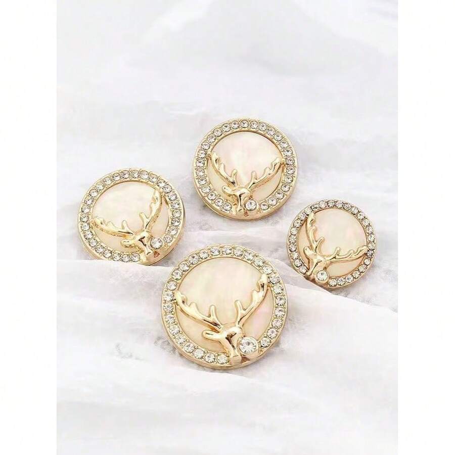 10pcs Christmas Diamond Studded Deer High-End Button, Gold Button, Suitable For Decorating Coats, Sweaters, Cardigans, Shirts And Other Clothing, Classic Style For Women's Coats,