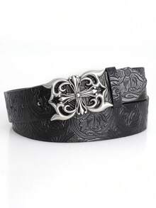 1条复古男士腰带，波西米亚风格，独特的黑色仿皮腰带，配镂空扣——时尚独特的男士腰带，朋克摇滚Y2K风格——适合秋冬休闲装扮，青少年，年轻男士，休闲，户外，运动，度假，毕业礼物，生日礼物，日常穿着 - 黑色 - 查看 7