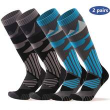 2-Pairs Thicken Warm Ski Socks , Over The Calf Non-Slip Cuff For Men & Women, Winter Sport Socks For Cycling, Hiking, Running