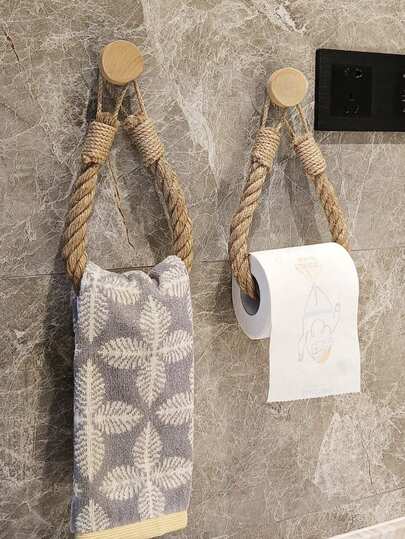 1/2 Pieces Easy-To-Install Hemp Rope Toilet Paper Holder, Bathroom Storage Towel Rack, No-Drill Hanging Rope Toilet Paper Rack, Bathroom Decoration Storage, Creative Bathroom Storage Accessory Rack Bathroom Accessories Bathroom Tools