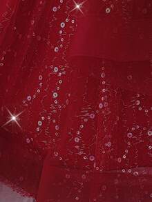 Baby Girls Sequin Mesh Cute Birthday Princess Dress, Suitable For Party, Celebration, Outing, Does Not Include Headband - Burgundy - View 9