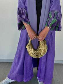 Abaya para mujer, 1 pieza de estilo sencillo y elegante con estampado retro de teñido anudado, puños de unicolor, bata tipo cárdigan, vestido abaya elegante francés, adecuado para la vida diaria, el trabajo, los viajes y las fiestas (pañuelo para la cabeza no incluido)