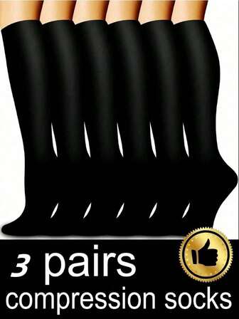 3 Pairs Compression Socks, Unisex, Soft & Lightweight, Knee-High Tube Socks, Low Pressure Design, Suitable For Nurses, Running, Sports And Travel