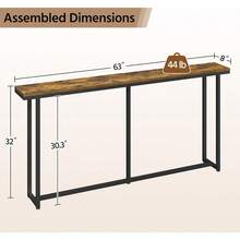 Narrow Console Table With Sturdy Metal Ame 63 Inch Extra Long Entryway Sofa Table For Behind Couch Hallway Living Room Ric Brown - 鄉村棕色 - 查看 3