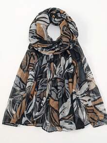 1pc Geometric & Leaf Pattern Elegant Casual Polyester Chiffon Printed Scarf/Headscarf, Suitable For Work, Street, Party, Spring/Summer/Autumn/Winter