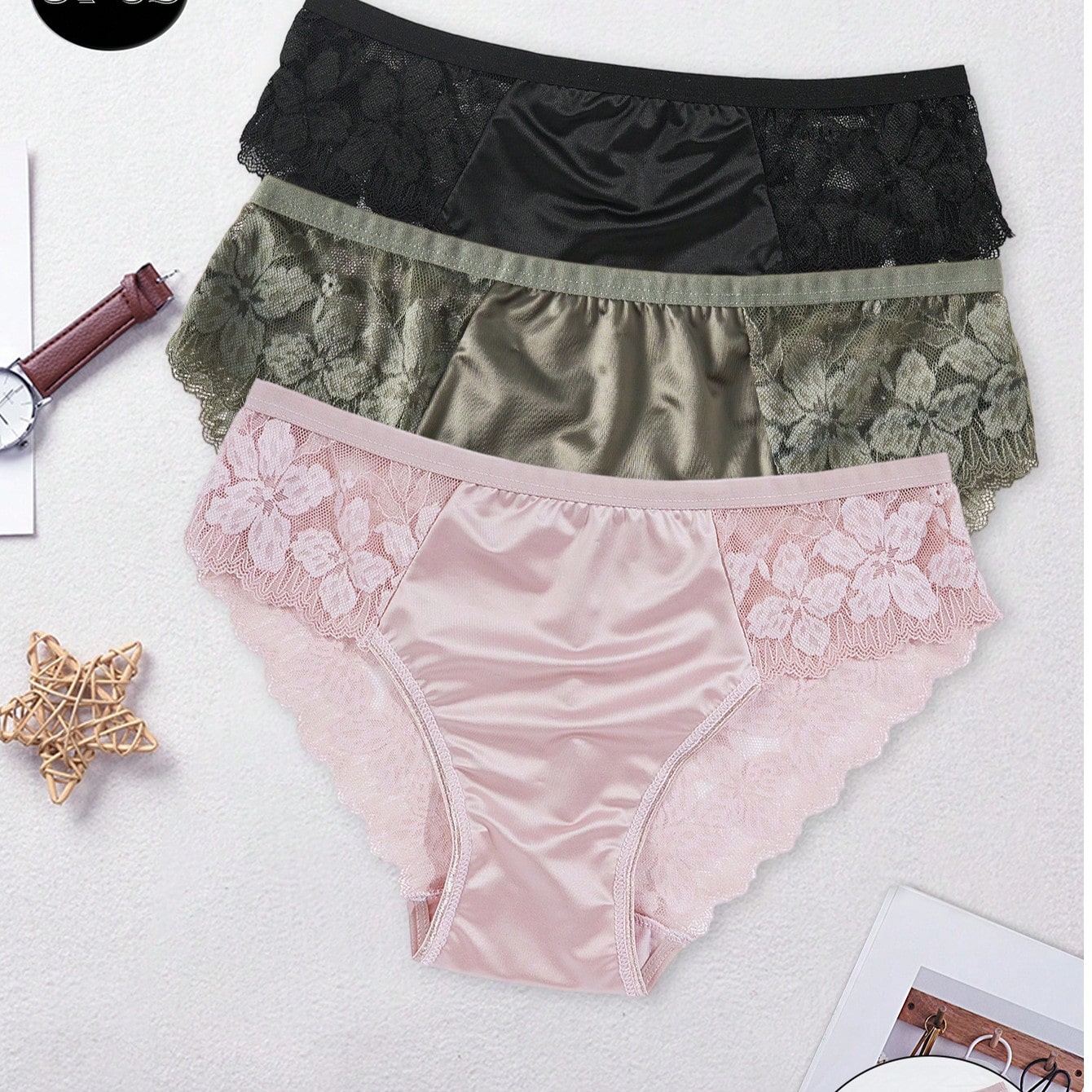 Piezas Ropa interior de mujer con bordado floral de encaje, romántica, transpirable y cómoda, bragas invisibles