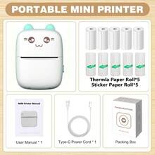 迷你贴纸打印机，带迷你打印纸卷的便携式热敏打印机，兼容 iOS 和 Android 的无墨打印机，可自由裁剪的小型袖珍打印机，可用于记录笔记、图片、标签、备忘录，是送给家人和朋友的绝佳礼物