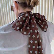 1pc Brown Polka Dot Printed Silk Scarf, Versatile Ribbon Neck Tie, Women 2025 New Fashion Headband, Neck Wrap, Suitable For Daily Wear For Dress