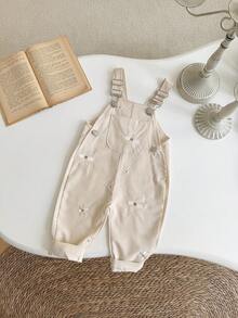 Baby Girls' Casual All-Over Embroidered Floral Light Blue Suspender Pants, Summer - Apricot - View 5