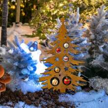 1 pieza Estaca de árbol de Navidad de metal vintage oxidado - Decoración navideña resistente a la intemperie para exteriores, con diseño de estrella y adorno, perfecta para patio, césped, porche o cerca, decoración del hogar y jardín para Navidad