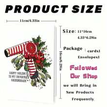[Funny Holiday Card] 1pc Funny Holiday Card - Humorous Greeting Card With Red Hair Dryer & Holly Design | "Happy Holidays To My Favorite Hairdresser" - Perfect For Women, Friends & Family