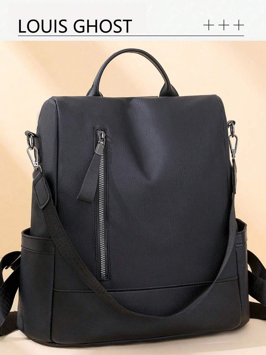 Backpack For Women's Casual Wear, PU Soft Leather Backpack, Large Capacity, Multifunctional, Solid Color Travel Backpack, Student Backpack, Suitable For School, University, Junior High School, High School, Commuting, Office Work, Outdoor Travel, Sports Backpack, Suitable For Going Out, Shopping, Shopping ﻿