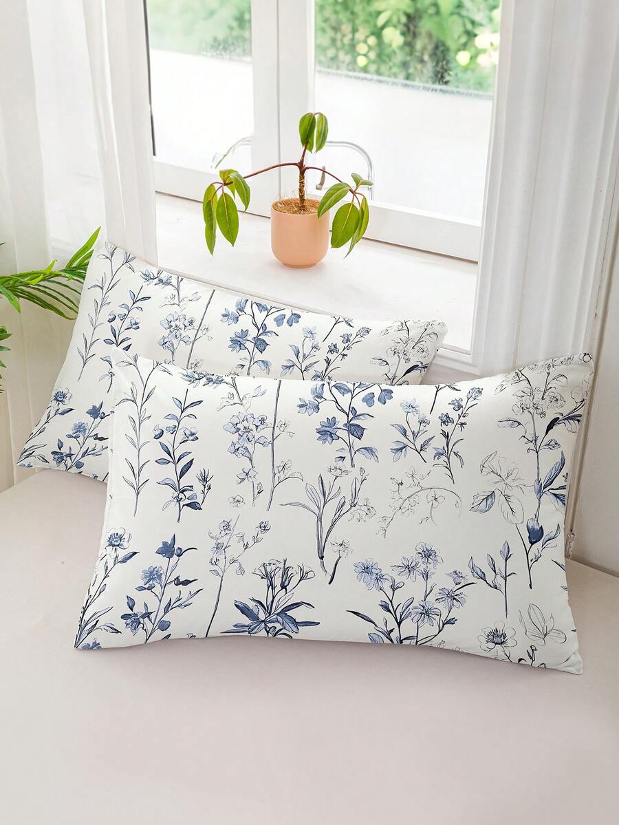 Bộ 1/2/4 vỏ gối in hình cành lá hoa (không bao gồm ruột gối), mềm mại và thoải mái, phù hợp cho mọi mùa. - Nhiều màu - Xem 1