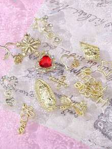 40Pcs/Pack Random European & American Rose Heart Nail Charms Set, Includes Star Stud, Shiny Cross, Cute Planet Alloy Nail Jewelry And 3D Y2K Diamond Nail Art Decorations