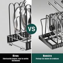 Organizador de Sartenes y Ollas Corredero Porta Sartenes de Cocina 10 Compartimentos Ajustables Metal Estante Tapas de Ollas Cajon Tofaney - blanco 1 paquete - Ver 4