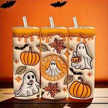 1pc 20oz Stainless Steel Insulated Tumbler, Halloween Limited Edition. Pink Halloween Ghost Pattern, Cute And Fun. Suitable For Personal Use Or Gift, Also A Must-Have Item For The Holiday. - Multicolor - View 13