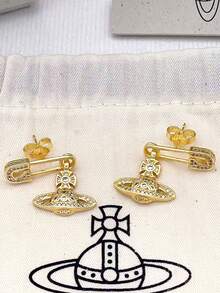 Vivienne Westwood 女士时尚水晶耳环，适合日常佩戴 - 金色 - 查看 3