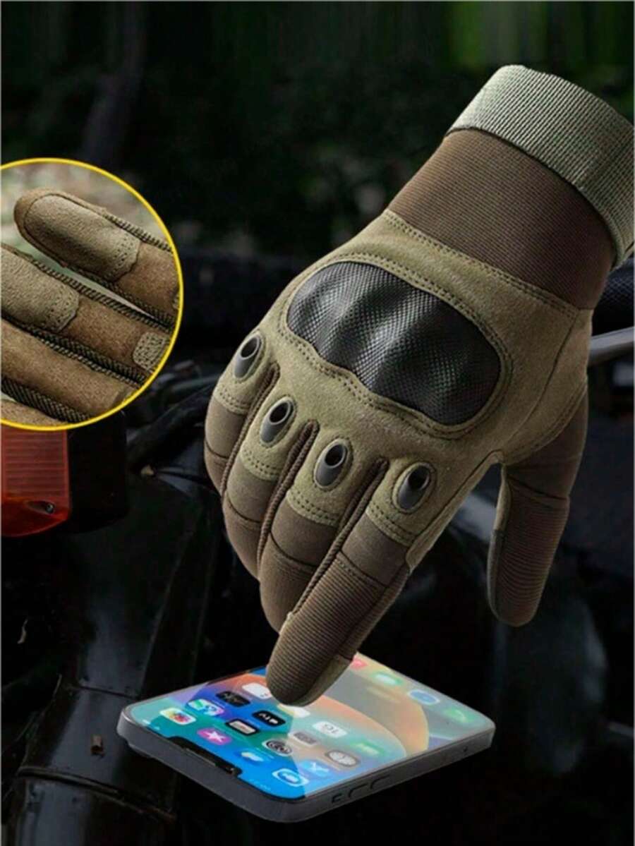 1 双男士战术手套，射击手套，硬质指关节保护，皮革掌面，摩托车手套，骑行手套，气枪手套，彩弹手套，攀岩训练手套，秋季配件 - 彩色 - 查看 1